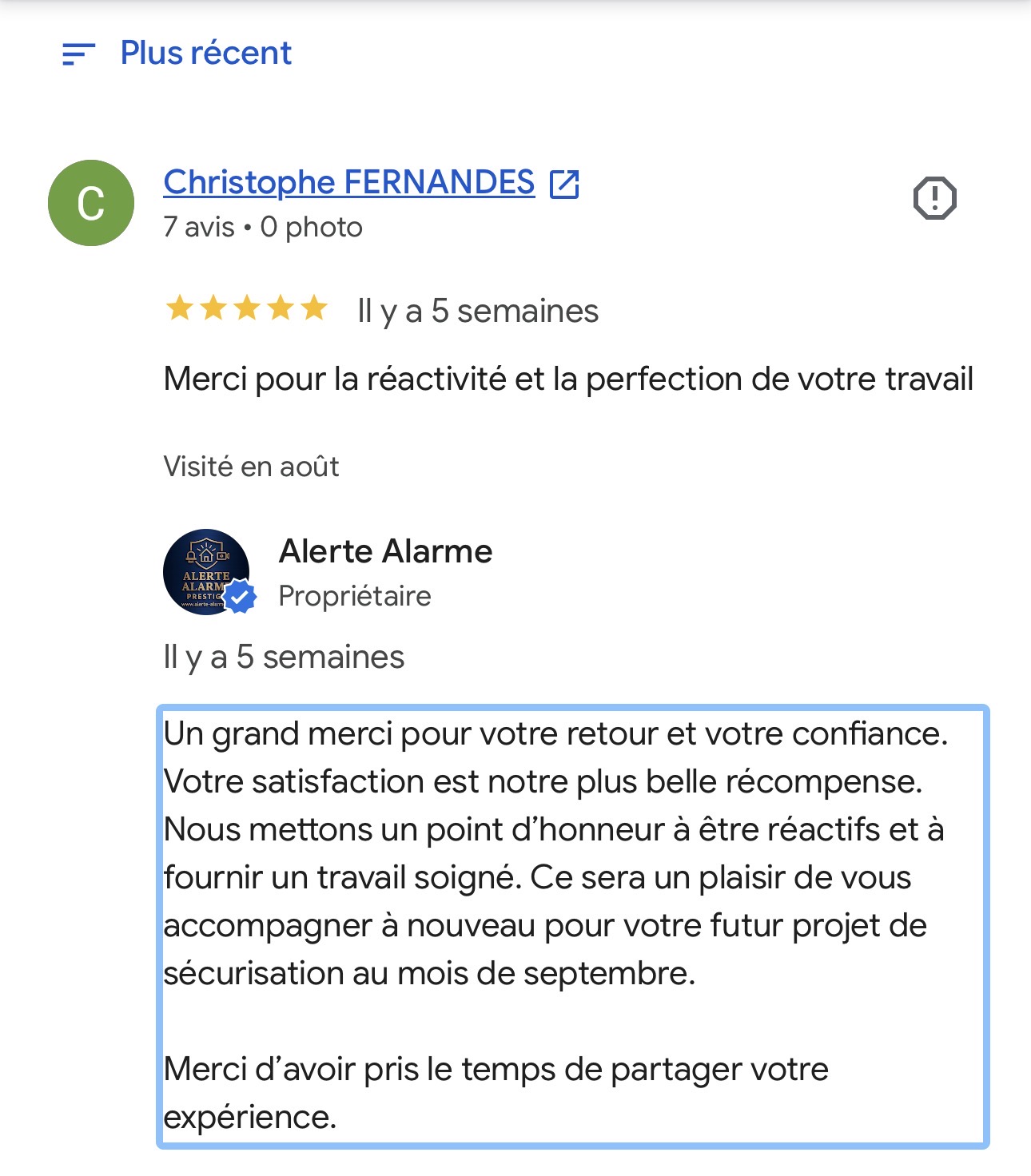 Avis Google client