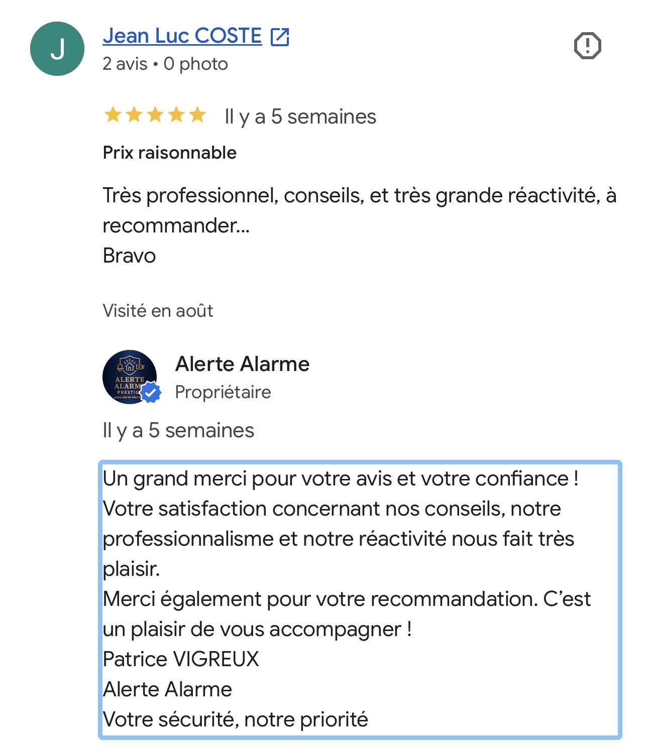 Avis Google client