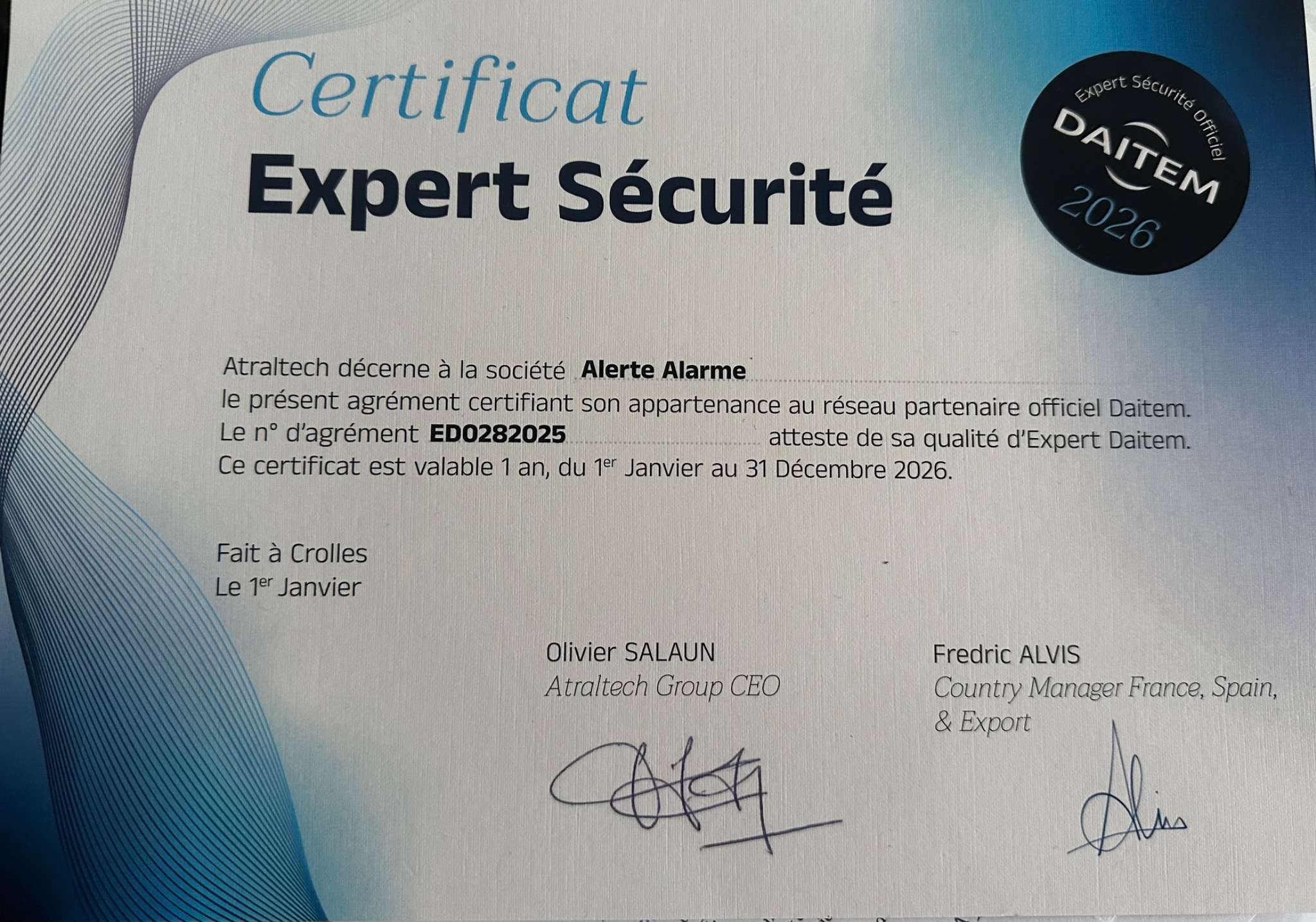 Certificat Expert Sécurité Daitem 2026